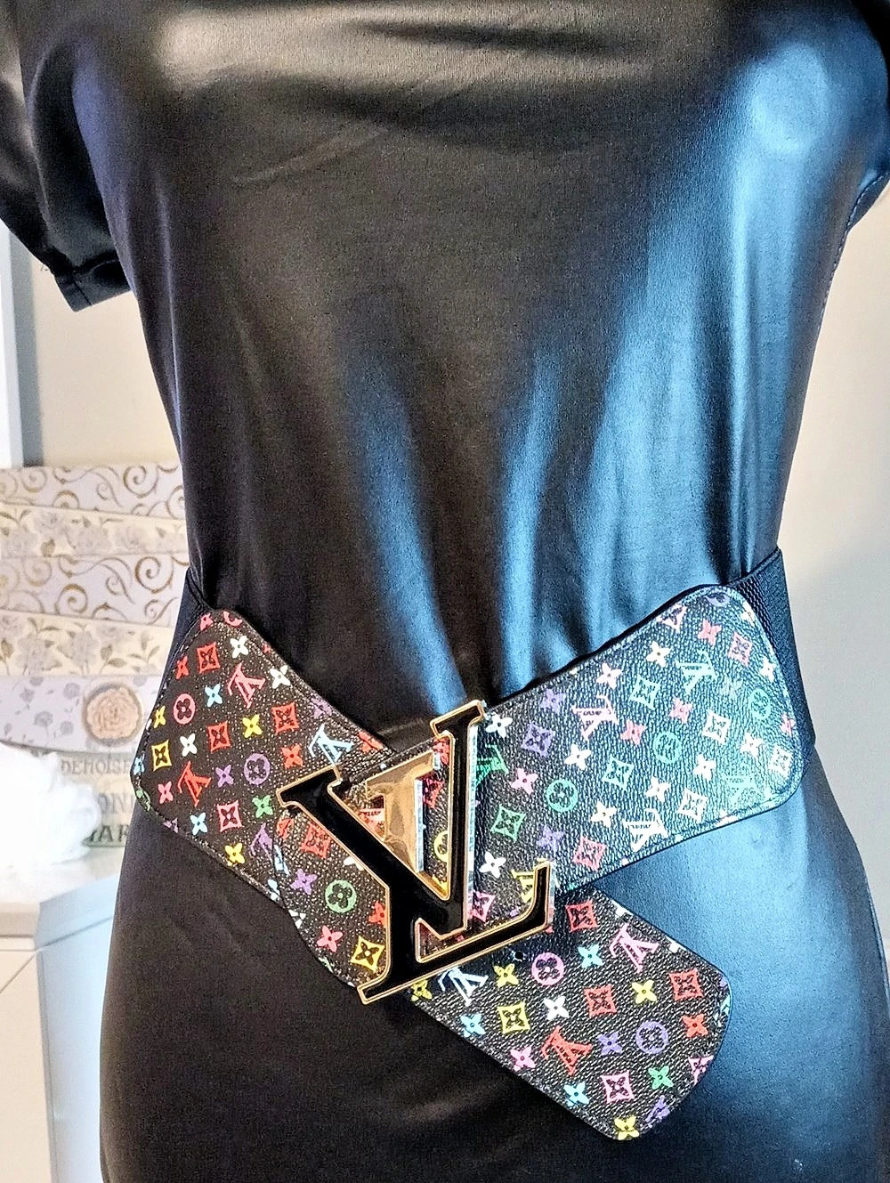 L V Designer Inspired Elastic Stretch Belt